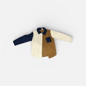 SHEIN Kids Colorblock Button Down Shirt - Navy, Cream, Brown